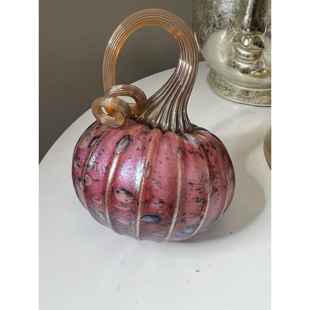 Jack Pine Glass Pumpkin Tilt 2017 Signed Hand Blown Art Glass Iridescent - Picture 6 of 6